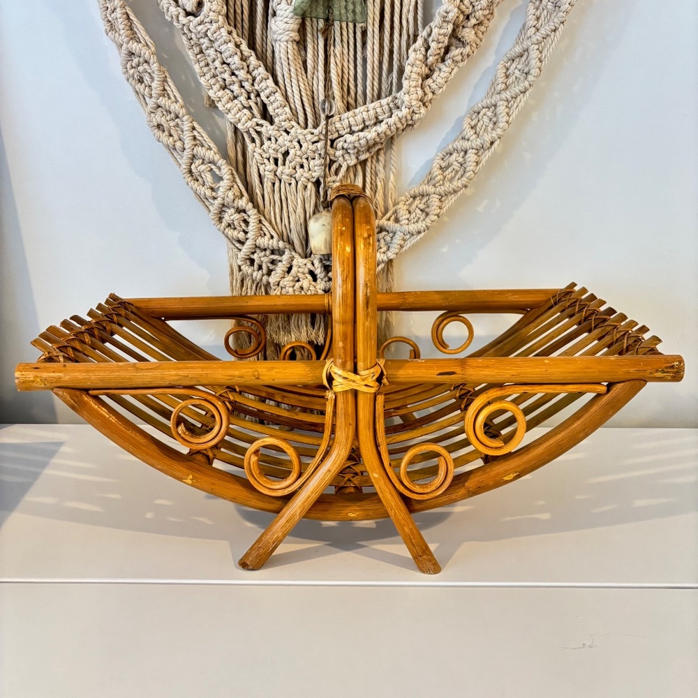 BOHO rattan bamboo mid century magazine rack towel holder MCM decor stand - Picture 5 of 15